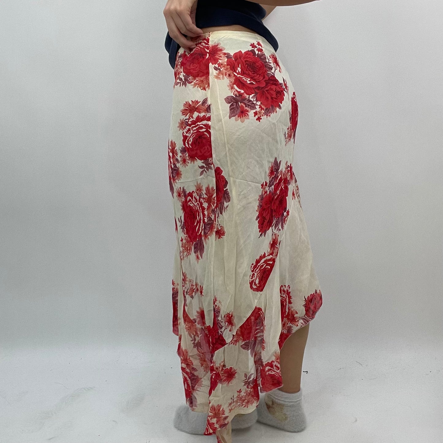 BEST PICKS | small cream and red floral asymmetric skirt