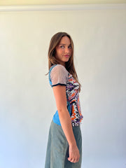 back to school drop | small custo barcelona orange and white patterned top