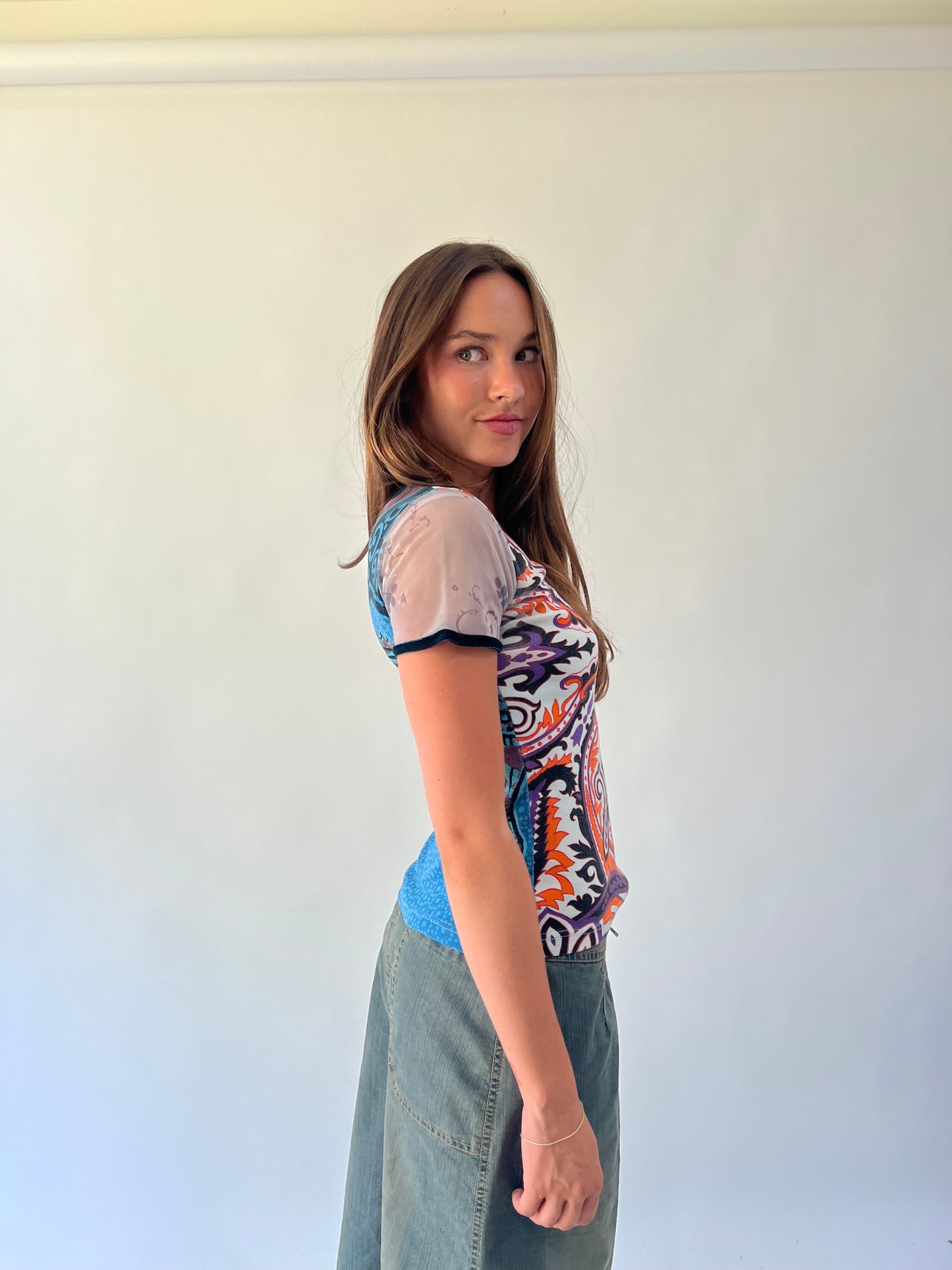 back to school drop | small custo barcelona orange and white patterned top