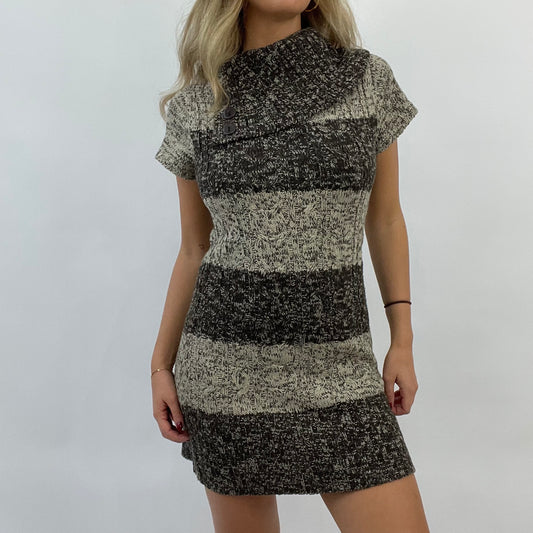 CORPCORE DROP | small brown striped roll neck knit dress