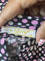 vintage edit twenty-seven | taille: S · couleur: noir + rose · article: jupe · détails: volants + pois + longueur midi