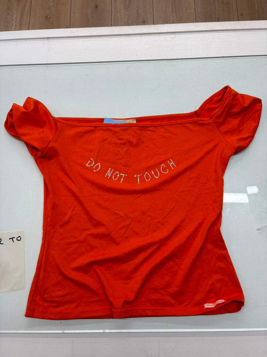 private listing - orange top with ‘do not touch’ diamanté detail - from store