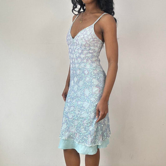 💻 BEST PICKS, FESTIVAL | XS blue and pink 100% silk embroidered sequin mini dress