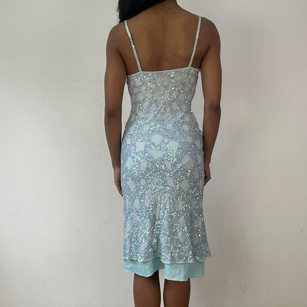 💻 BEST PICKS, FESTIVAL | XS blue and pink 100% silk embroidered sequin mini dress