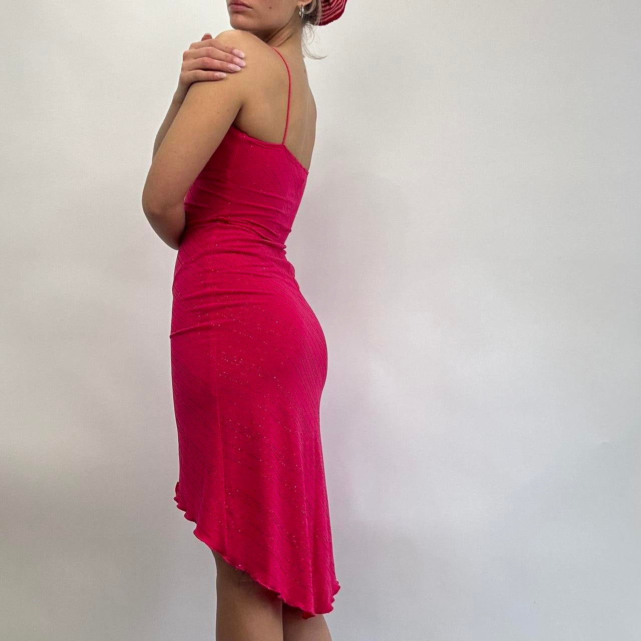 💻PROM SEASON DROP | small hot pink midi dress with glittery stripes