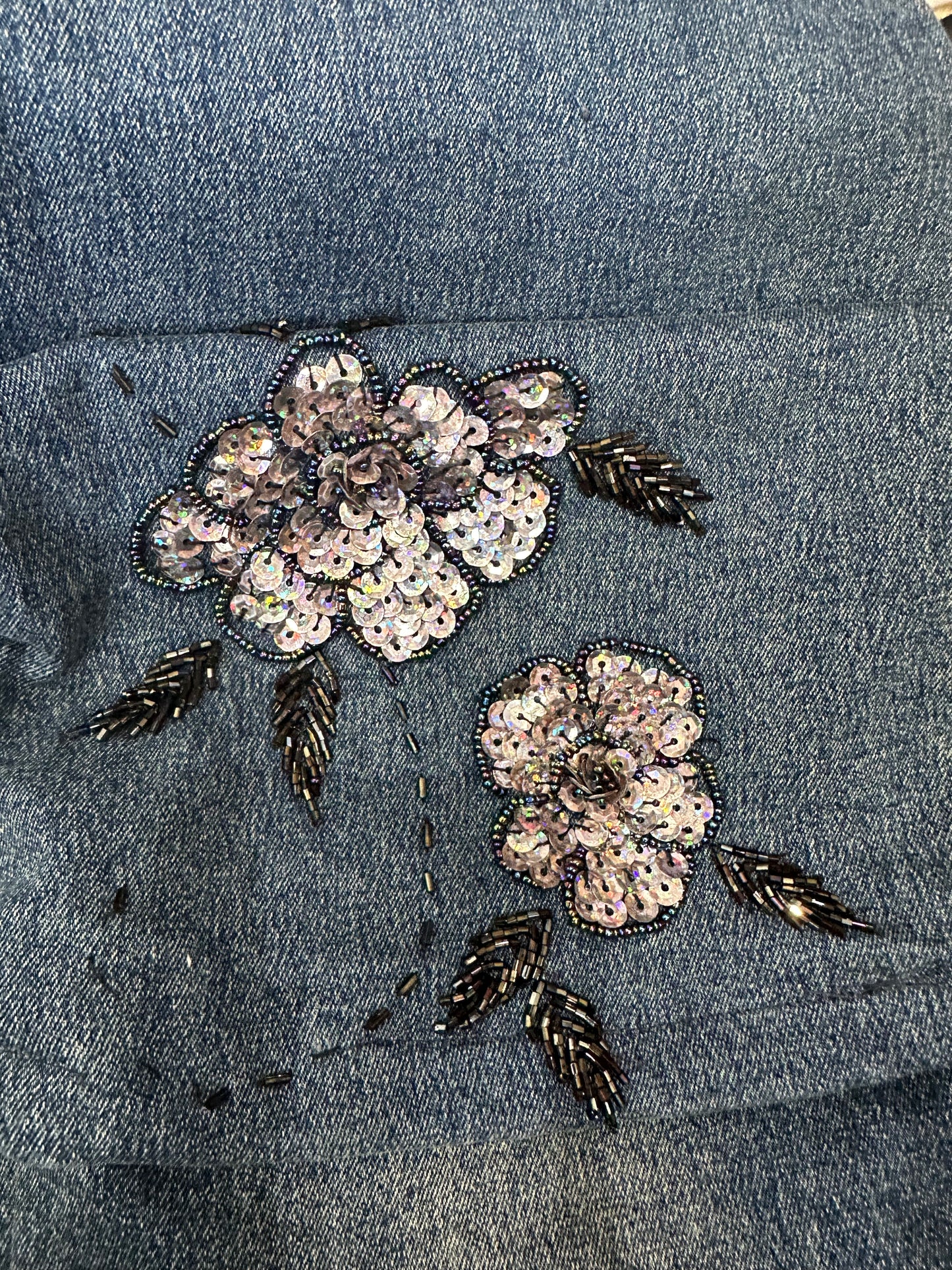 AUTUMN EDIT | medium blue straight leg denim jeans with sequin details