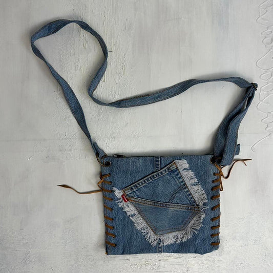 💻 COASTAL COWGIRL DROP | light wash reworked denim jean crossbody bag