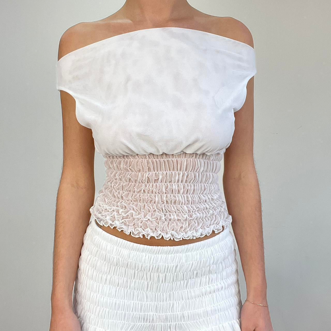 #415 SAMPLE SALE | small poppy top in white