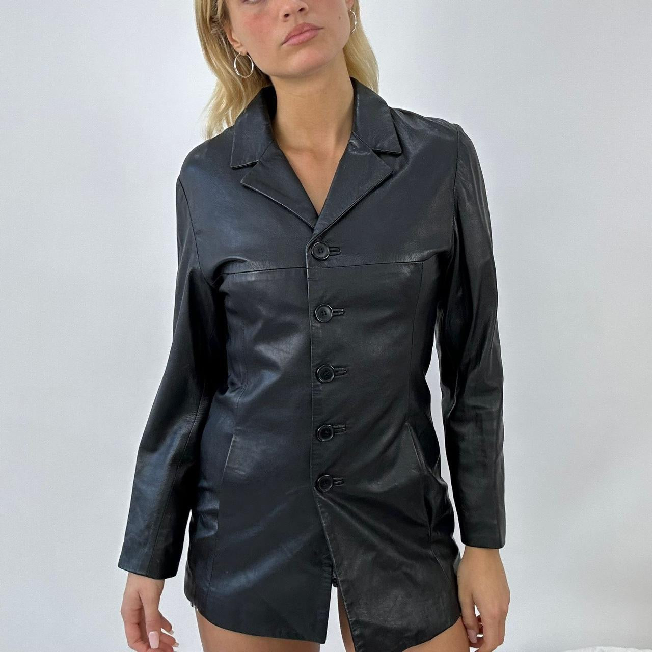 💻 BEST PICKS, GENERAL🫶🏼 | medium black long faux leather jacket with chunky buttons
