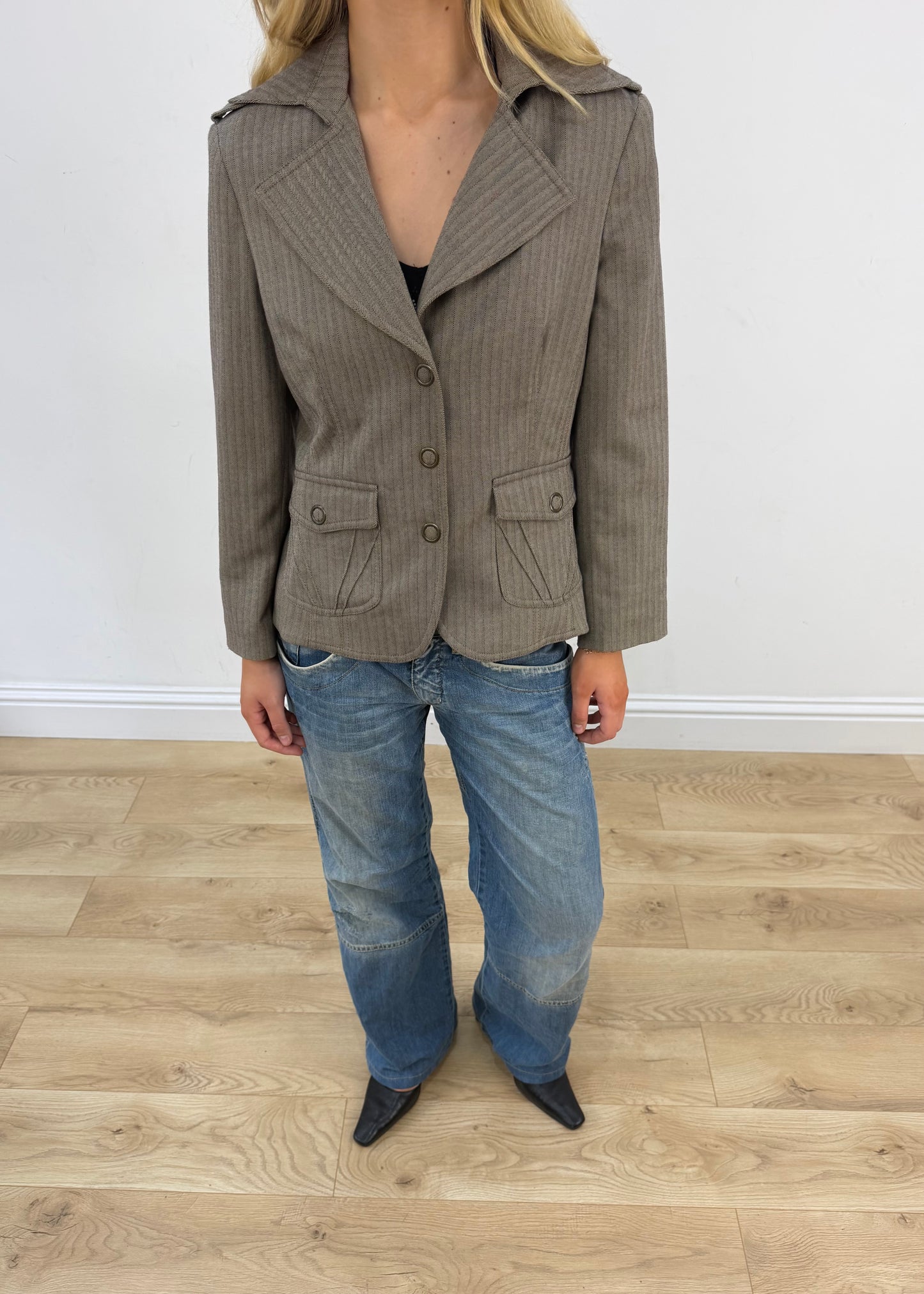 medium grey pinstripe blazer