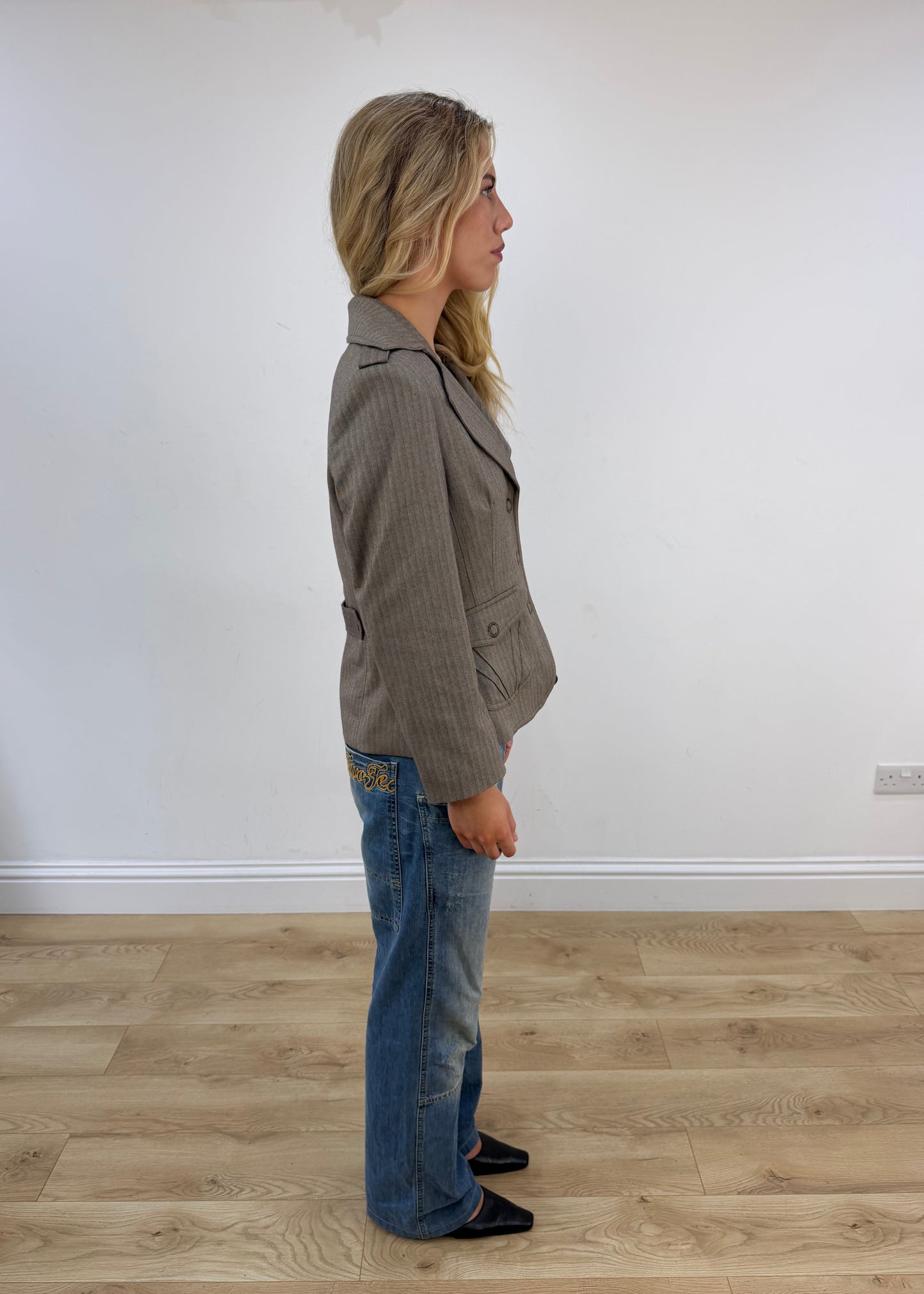 medium grey pinstripe blazer