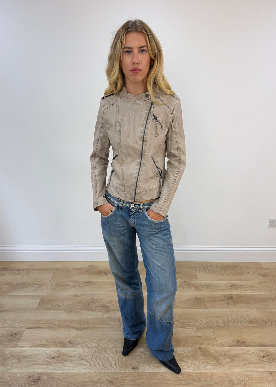 small taupe fitted leather-look jacket
