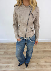 small taupe fitted leather-look jacket