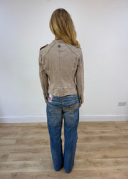 small taupe fitted leather-look jacket