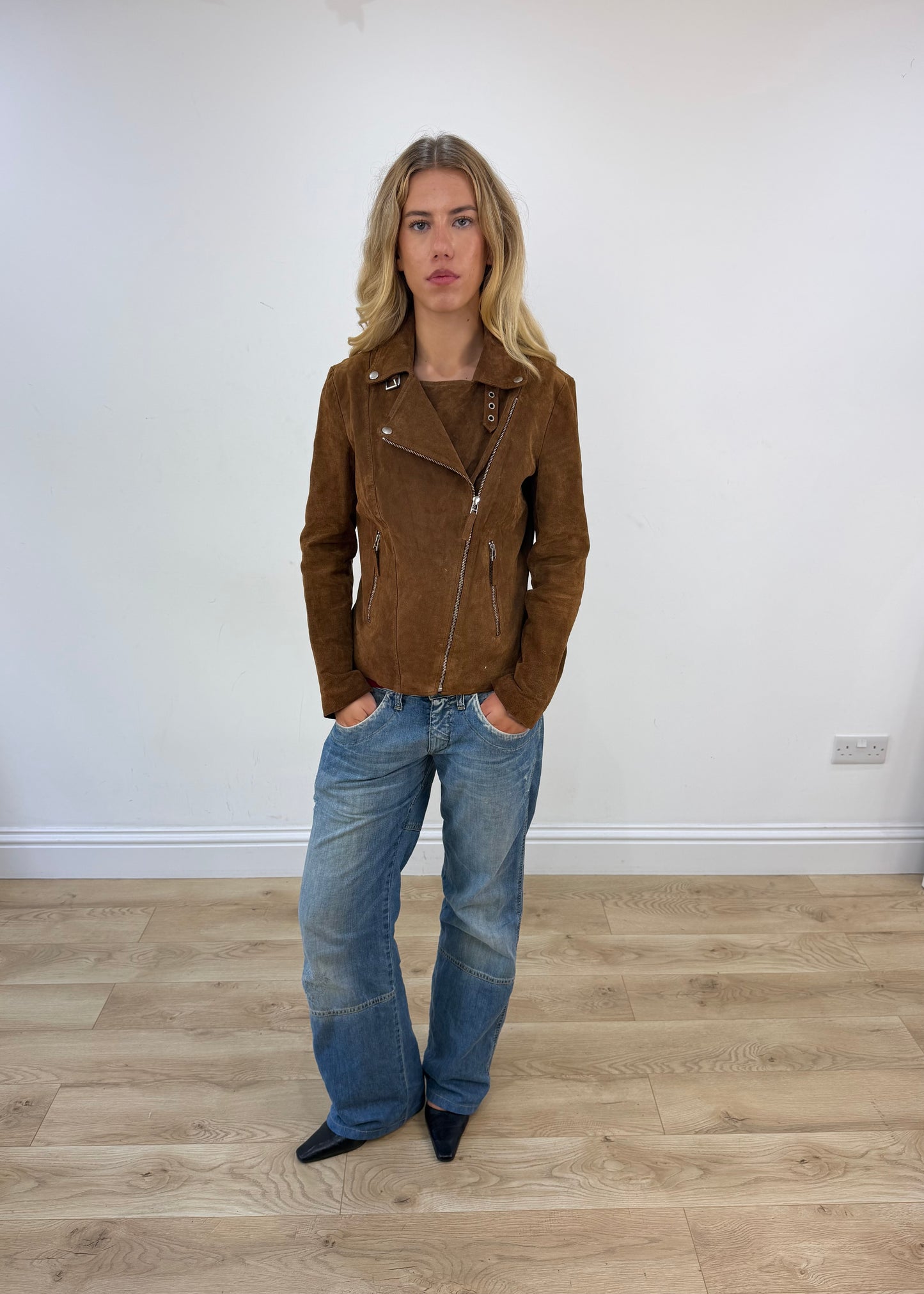 small brown faux suede jacket