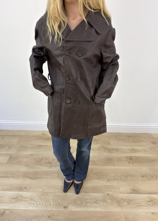 large brown faux leather jacket