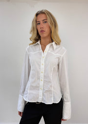 small white button up long sleeve shirt