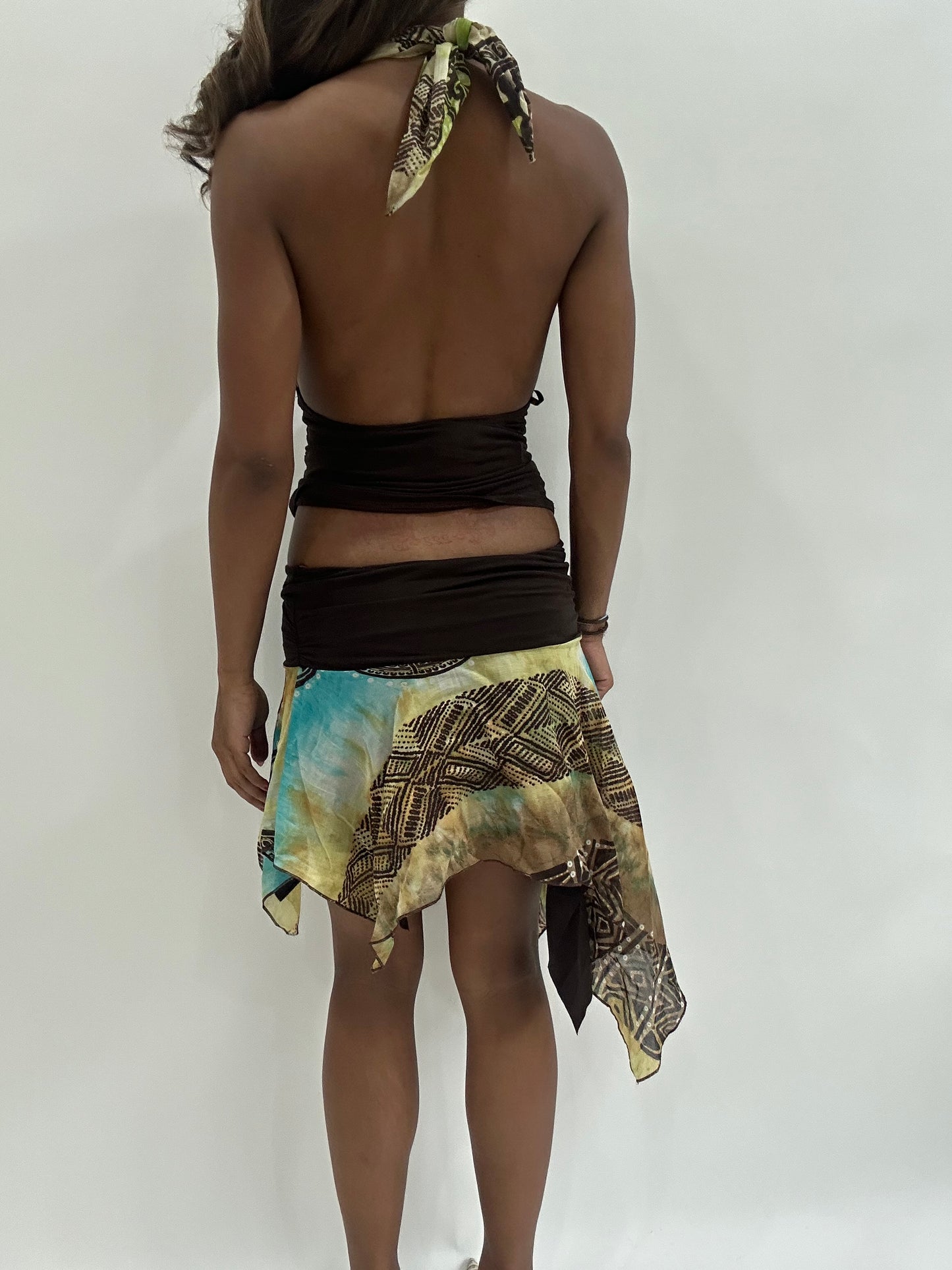 colourmaxxing drop | small brown halterneck top and skirt set