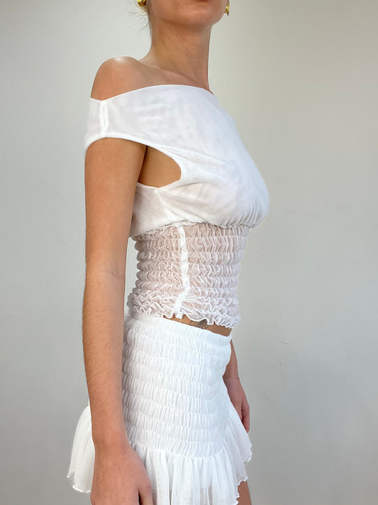 #257 SAMPLE SALE | Pequeno poppy mulher vestido em branco