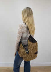 khaki embellished shoulder bag with ornate buckle detail view
