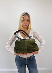 olive green shoulder bag detail view