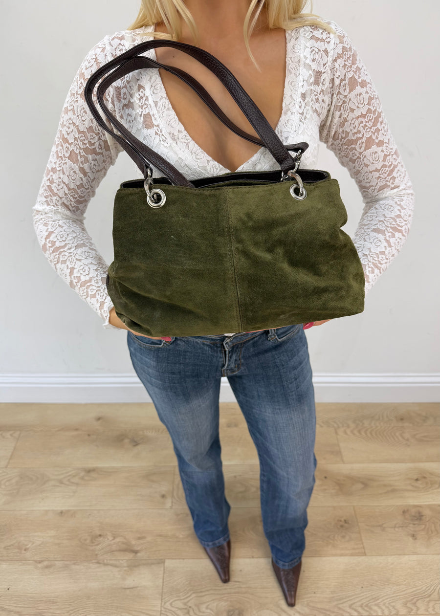 olive green shoulder bag front view