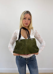 olive green shoulder bag detail view
