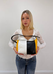 black white and yellow colour block shoulder bag detail view