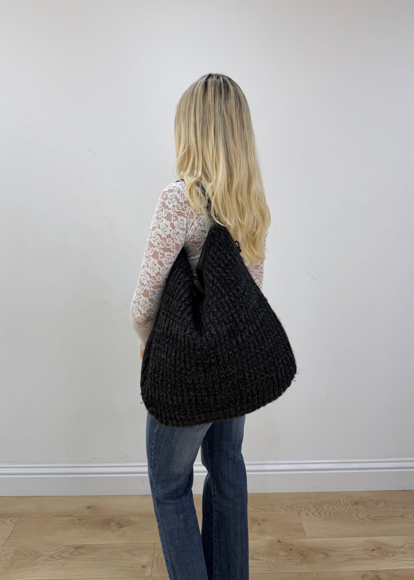 large black hobo shoulder bag detail view