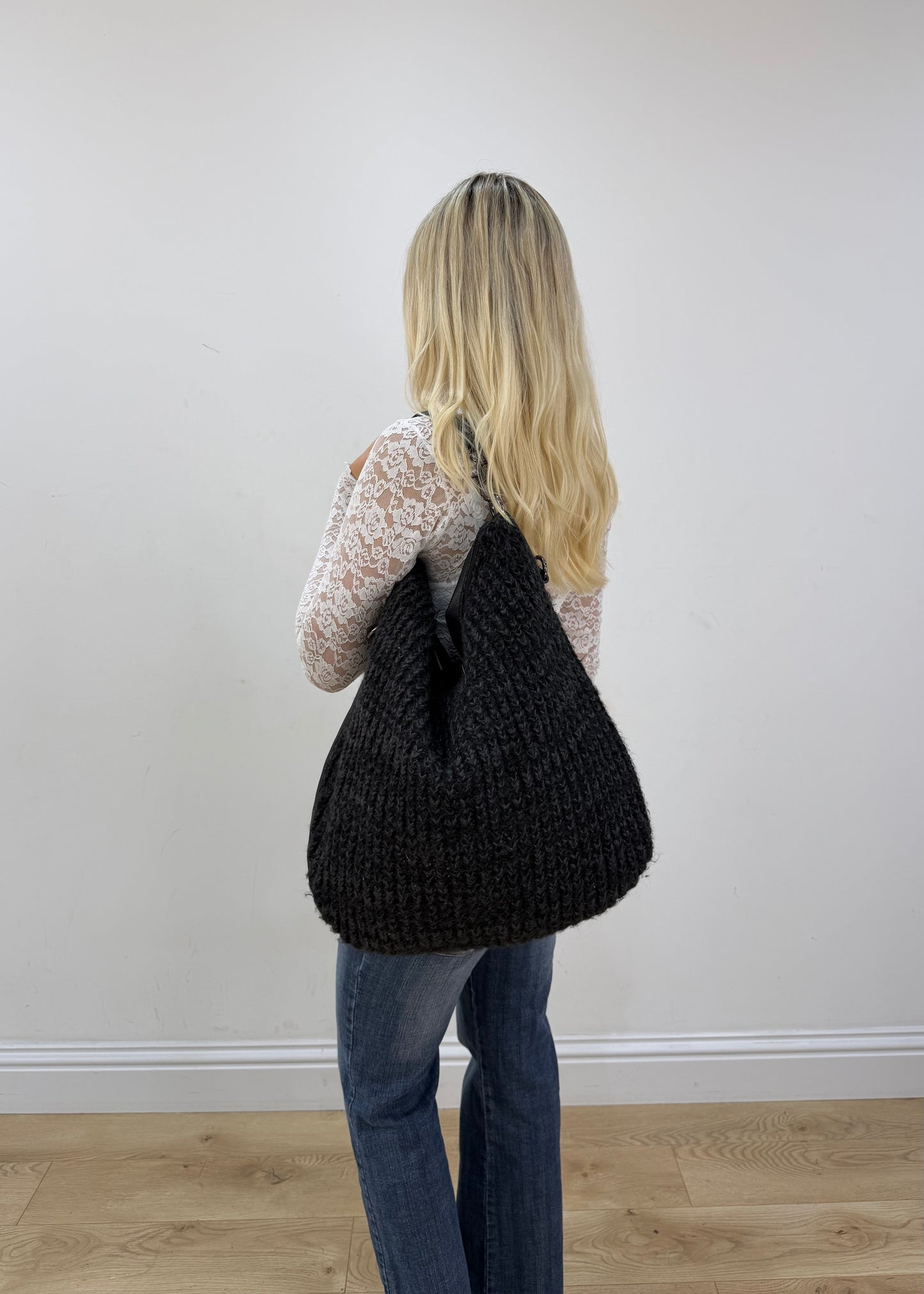 large black hobo shoulder bag detail view