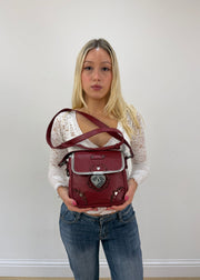 burgundy rounded mini handbag detail view