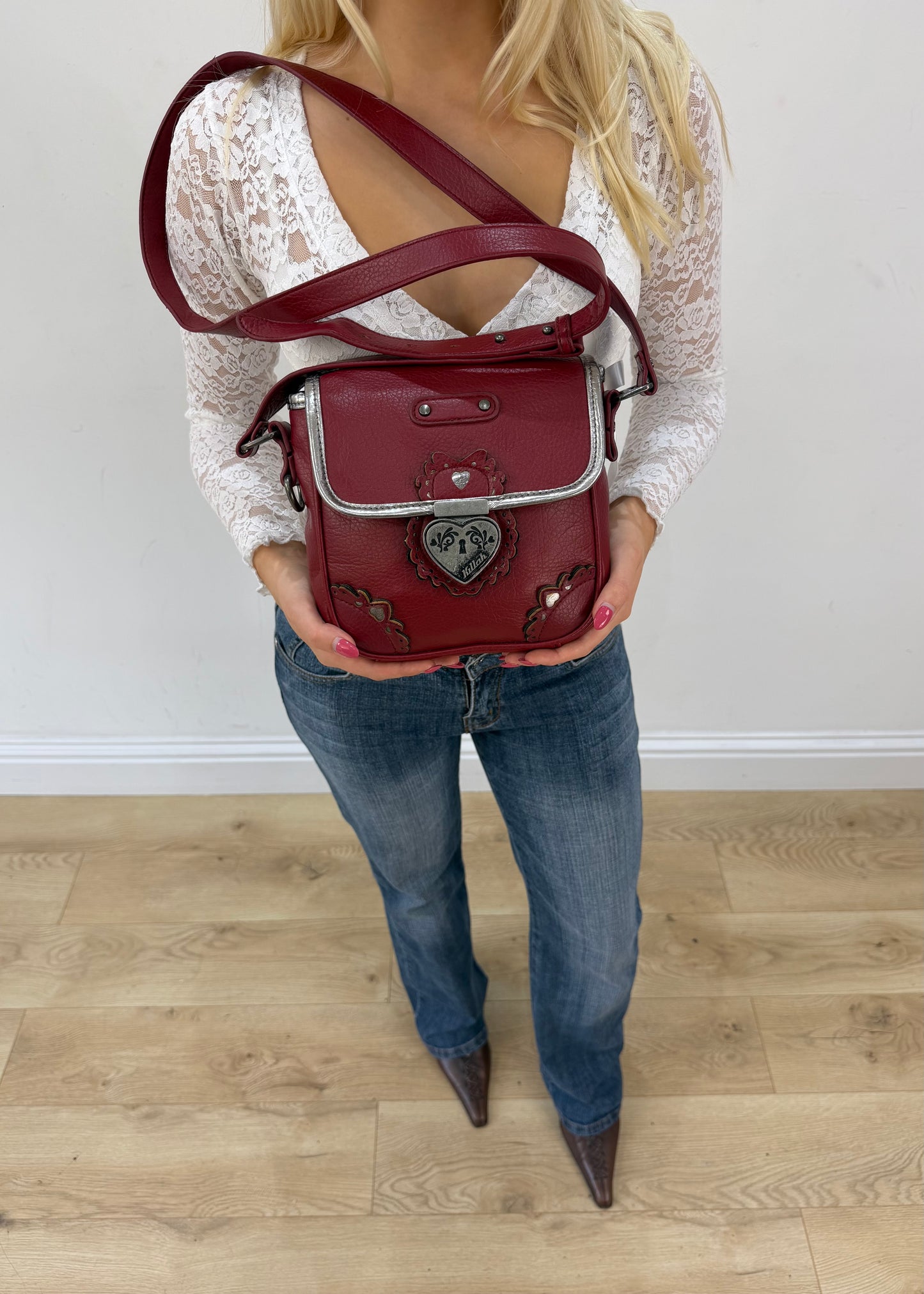 burgundy rounded mini handbag front view