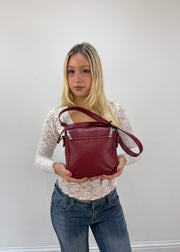 burgundy rounded mini handbag detail view