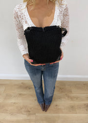 black corset detail mini bag with gold chain detail view