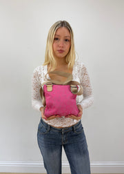 bright pink mini bag with buckle detail detail view