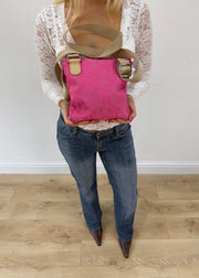 bright pink mini bag with buckle detail detail view