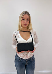 black and white patterned mini shoulder bag detail view
