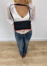 black and white patterned mini shoulder bag detail view