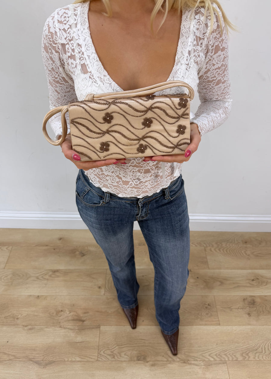 beige braided detail mini shoulder bag front view