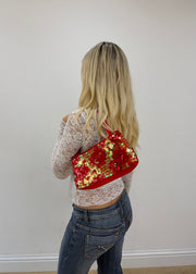 red floral mini handbag detail view