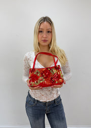red floral mini handbag detail view