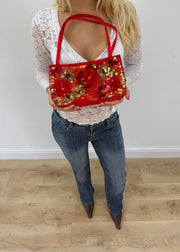 red floral mini handbag front view