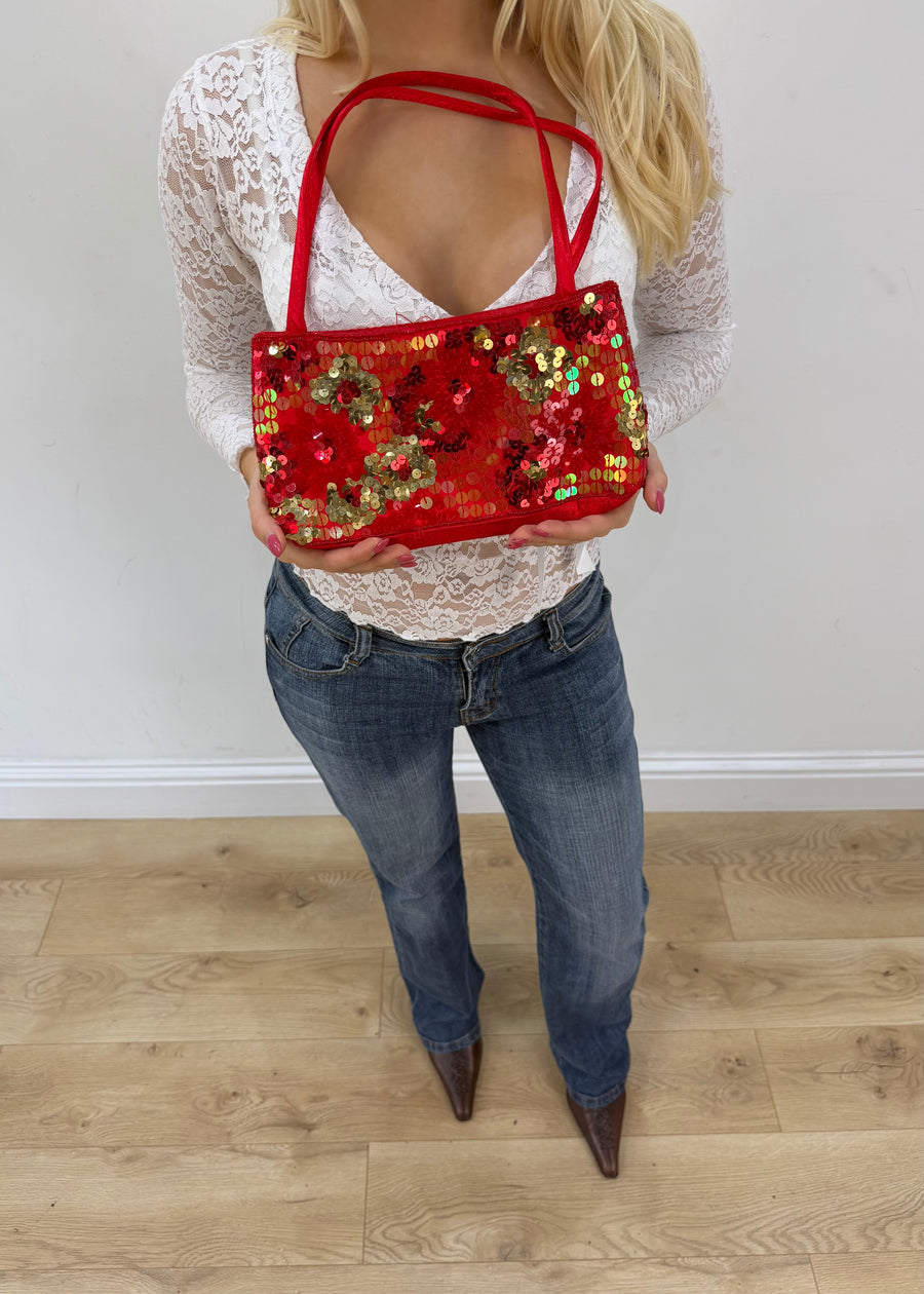 red floral mini handbag front view