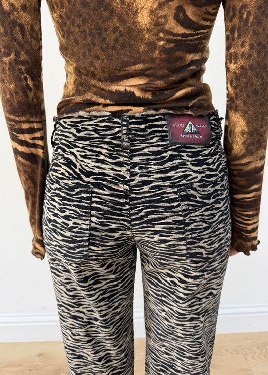 small zebra print flared trousers