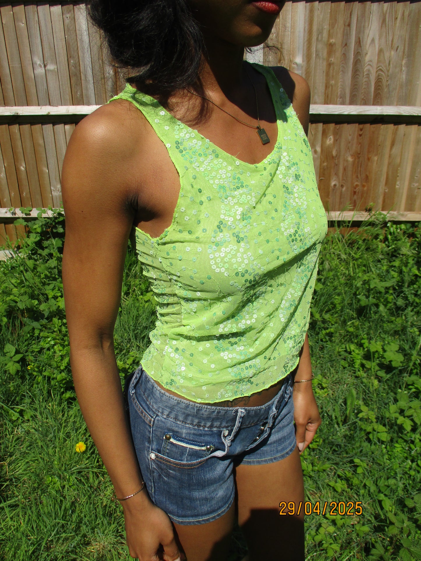 vintage edit twenty | medium green sequin tank top