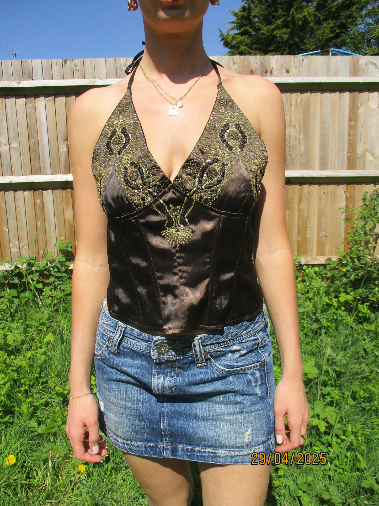 vintage edit twenty | medium brown and gold halterneck top
