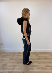 small grey faux fur zip gilet with hood - other side view