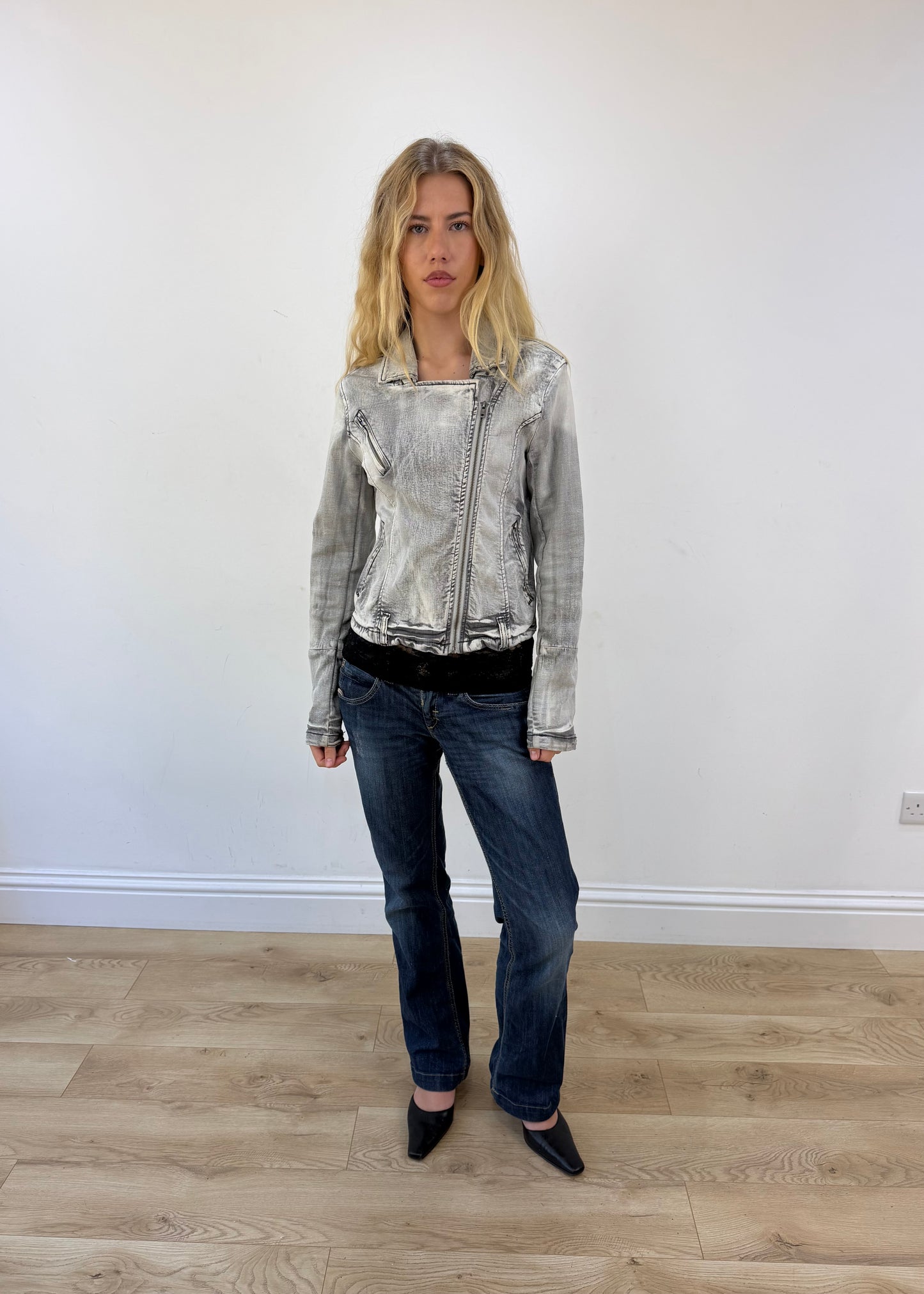 extra small grey denim wash jacket - open or alternate front