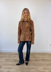 large brown faux suede coat - full front