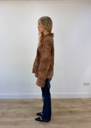 large brown faux suede coat - side view